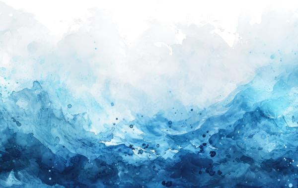 A painting of a blue sea